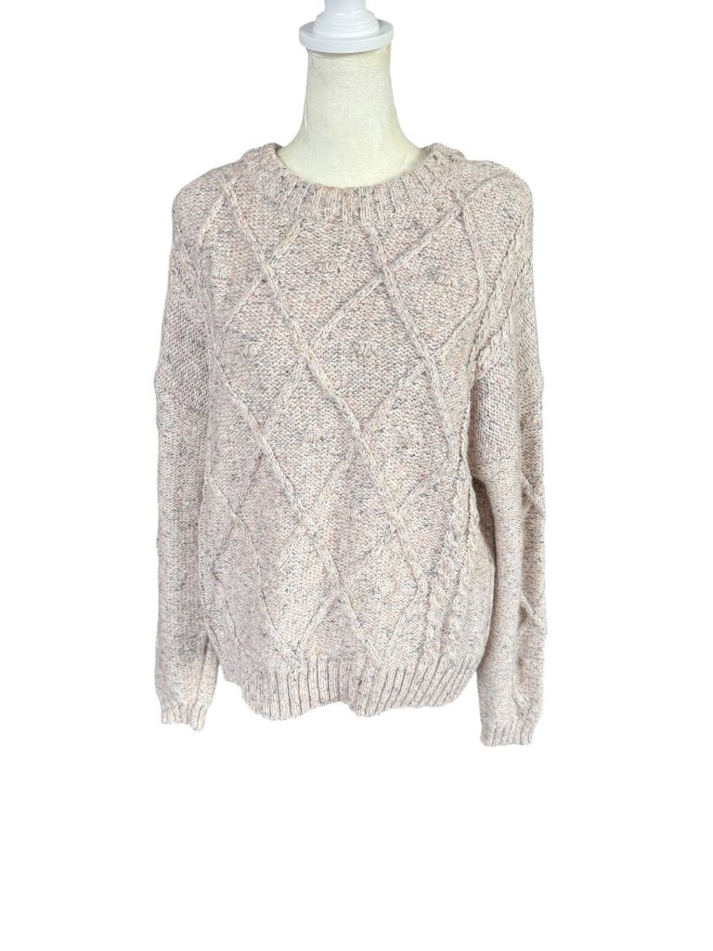 Time and Tru ivory long sleeve crewneck pullover stretchy cable knit sweater S